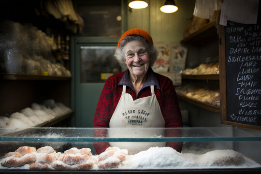 Old woman fish vendor Generative AI