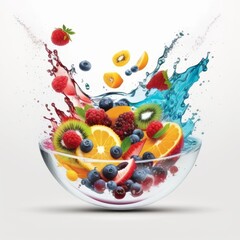 Fruit fresh mixed tropical fruit salad. Bowl of healthy fresh fruit salad - died and fitness concept, Generative AI