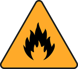 Flammable sign, flame pictogram. Orange triangle framed by a black line vector icon