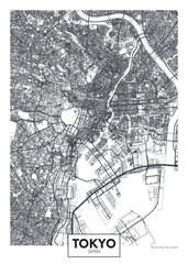 City map Tokyo, urban planning travel vector poster design