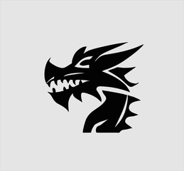 Fototapeta premium dragon head line vector design, black dragon head logo icon
