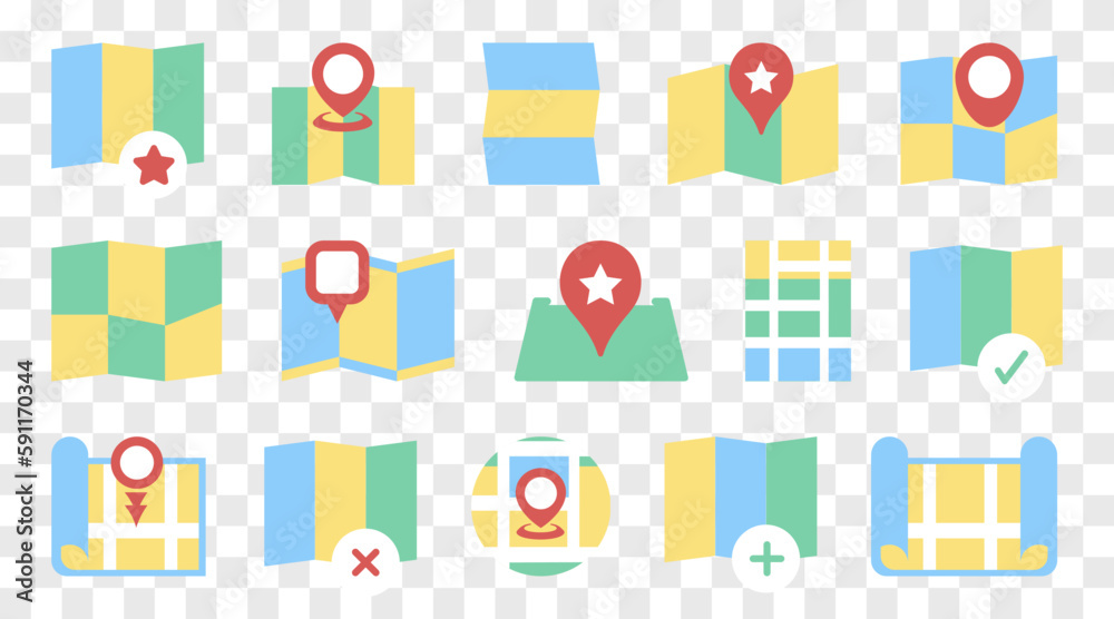 Poster Map with map pointer icons in a flat design. Map icon collection