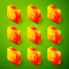 Set line Online poker table game, Casino slot machine with clover, Briefcase and money, Game dice, Lottery, ball bingo card, Slot and Deck of playing cards icon. Vector
