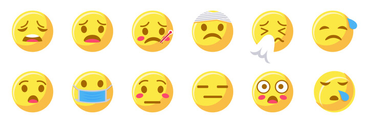 Fototapeta premium Set of different emotions smile emoji. Emoticons smile collection