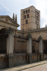 ZAMORA, SPAIN - JUNE 11, 2022: Romanesque cathedral of the beautiful city of Zamora in a sunny day, Castilla y Leon, Spain.