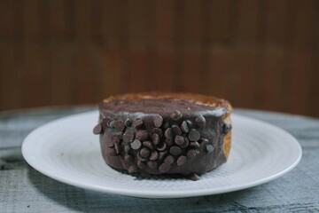 Close-up shot of a plate of a Chocolate Crombolomi