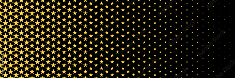 Poster horizontal blended golden star design on black for pattern and background.