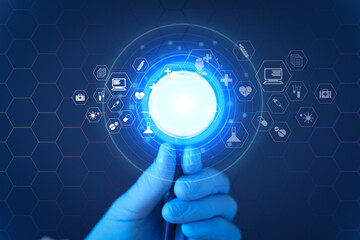 Medical technology in clinic or hospital. Treatment and use of computer technologies in medicine.