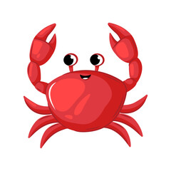 Colorful vector illustration of a red crab. A sea creature in a flat design. Vector crab icon on a white background. Marine animals with claws
