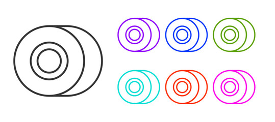 Black line Skateboard wheel icon isolated on white background. Skate wheel. Set icons colorful. Vector