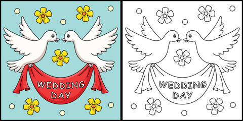 Wedding Day Dove Coloring Page Illustration