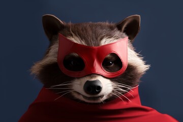 A raccoon in a hero's mask. The hero is ready to save the innocent from evil, Generative AI