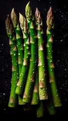 Сlose-up of an asparagus with water drops on it as background