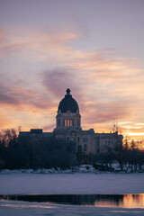Regina Saskatchewan in Spring with Melting Snow at Sunset 