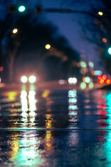 Wet Streets of the City in Spring at Night