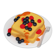 Bread with berries 3d breakfast icon