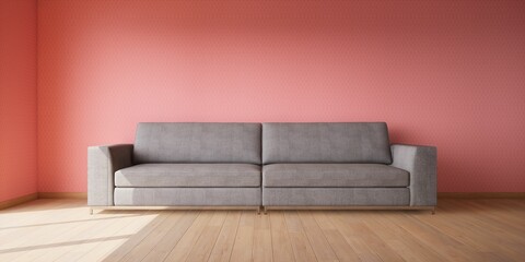Canapé gris devant un mur rose, illustration pour graphisme, rendu 3d