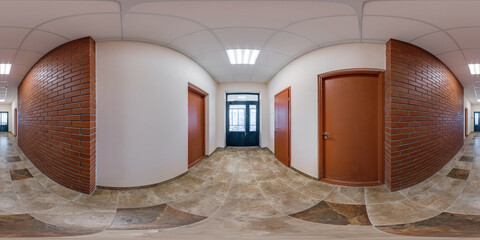 full seamless spherical hdri 360 panorama in interior of long narrow empty corridor room in modern...