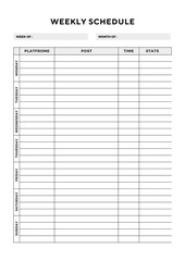 Social Media Schedule Planner Template Set, Minimalist planner pages templates. weekly schedule