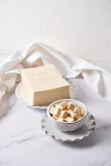 Organic Raw Soy Tofu on a Background