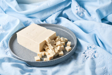 Organic Raw Soy Tofu on a Background