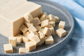 Organic Raw Soy Tofu on a Background