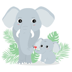 Obraz na płótnie Canvas Mother and child elephant. Cute cartoon vector illustration