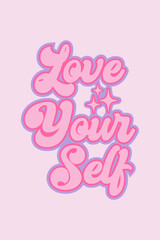 y2k trendy poster, nostalgia for 2000s 1990s, pink color, love yourself, star, vector illustration