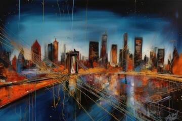 Fototapeta Nowy Jork abstrakcja kolorowa grafika surrealizm Generative AI obraz