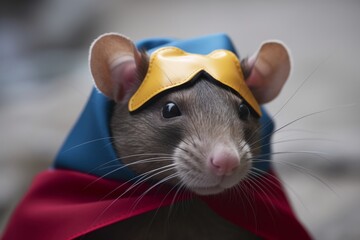 A rat in a hero's mask. The hero is ready to save the innocent from evil Generative AI