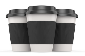 Set of paper coffee cups for cappuccino, americano, espresso, mocha, latte