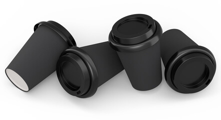 Set of paper coffee cups for cappuccino, americano, espresso, mocha, latte