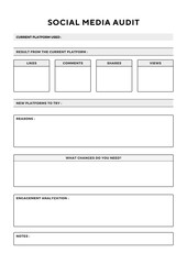 Social Media Schedule Planner Template Set, Minimalist planner pages templates. social media audit