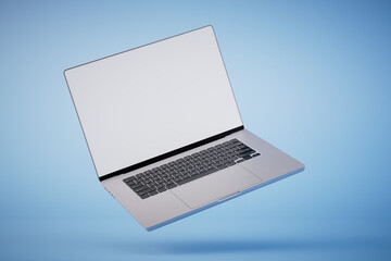 Isolated laptop with empty space on blue background. 3d render