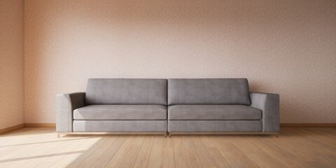 canapé gris dans une pièce vide, maquette pour graphisme, rendu 3d intérieur habitation