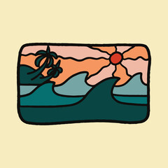 Wave and sunset graphic illustration vector art t-shirt design