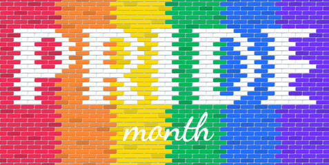 pride month lgbt flag colors brick wall background texture vector illustration