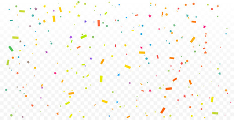 Pastel Colorful Confetti Falling On Transparent Background. Celebration And Birthday Party. Vector Illustration - obrazy, fototapety, plakaty