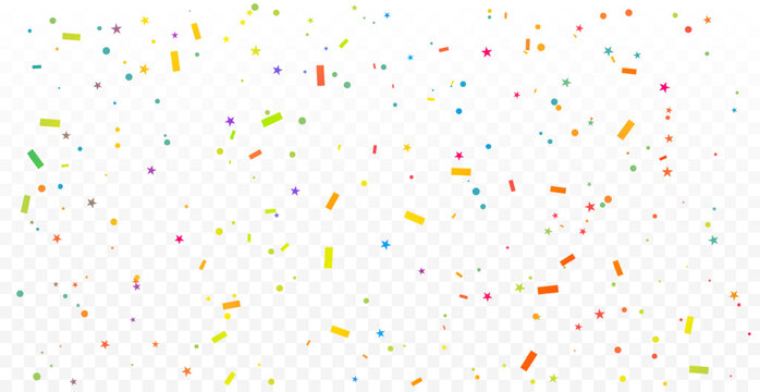 Pastel Colorful Confetti Falling On Transparent Background. Celebration And Birthday Party. Vector Illustration