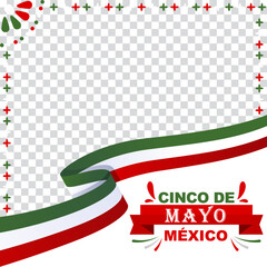 Banner plantilla del 5 de mayo, festividad mexicana con banderas motivos tricolor mexicanos