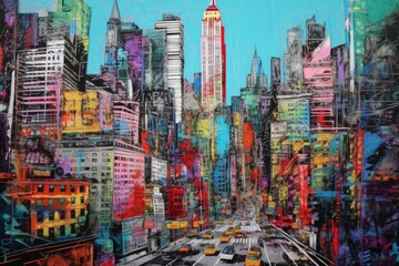 Fototapeta Nowy Jork abstrakcja kolorowa grafika surrealizm Generative AI obraz