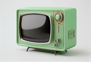 Green retro TV on white background. Generative AI