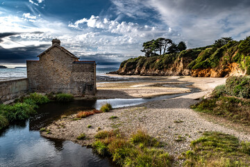 Beach Plage Du Ris At City Douarnenez At The Finistere Atlantic Coast In Brittany, France