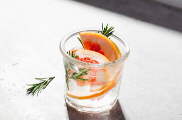 Grapefruit Rosemary Drink on Bright Background, Refreshing Cocktail
