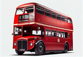 Fototapeta na wymiar Red Double Decker Bus Isolated on White Background. Generative AI