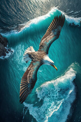 albatross in flight over the open ocean