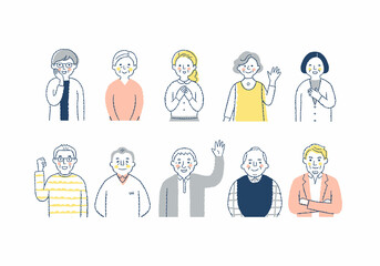 笑顔のシニア世代の男女10人　上半身