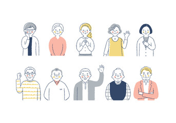 笑顔のシニア世代の男女10人　上半身