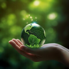Save the World, save the earth, Human hand holding the green world, environment
