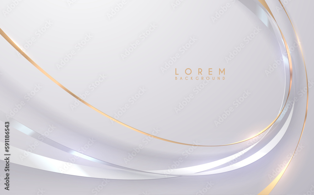 Wall mural white background with silver and golden ribbons